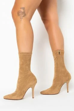 AZALEA WANG YOURE IN THE MOOD FOR A DANCE HIGH HEEL POINTED TOE BOOTIE -AZALEA WANG SHOP youre in the mood for a dance high heel pointed toe bootie taupe 2