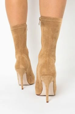 AZALEA WANG YOURE IN THE MOOD FOR A DANCE HIGH HEEL POINTED TOE BOOTIE -AZALEA WANG SHOP youre in the mood for a dance high heel pointed toe bootie taupe 3