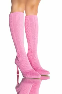 ZERO GRAVITY MID CALF KNIT CHUNKY BOOT IN PINK -AZALEA WANG SHOP zero gravity mid calf knit chunky boot in pink pink 1 1